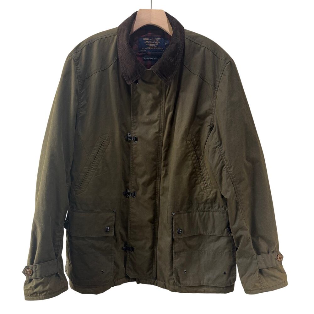 J Crew Mens Woodland Jacket Wax Cotton Field Chore Fireman Coat Brown Size L